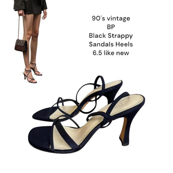 90's vintage‎ BP Black Strappy Open Toe Heels Sandals size 6.5 like new. - Picture 1 of 7